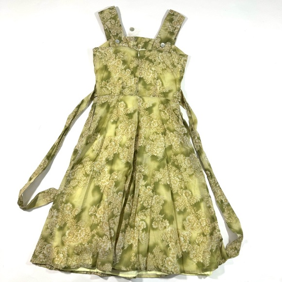 J Peterman Green Floral A Line Dress Tie Waist - Picture 2 of 8
